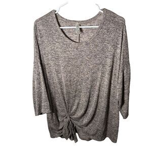 Perseption Concept Blouse Women's XL Beige Twist 3/4 Sleeve Knit Top Shirt